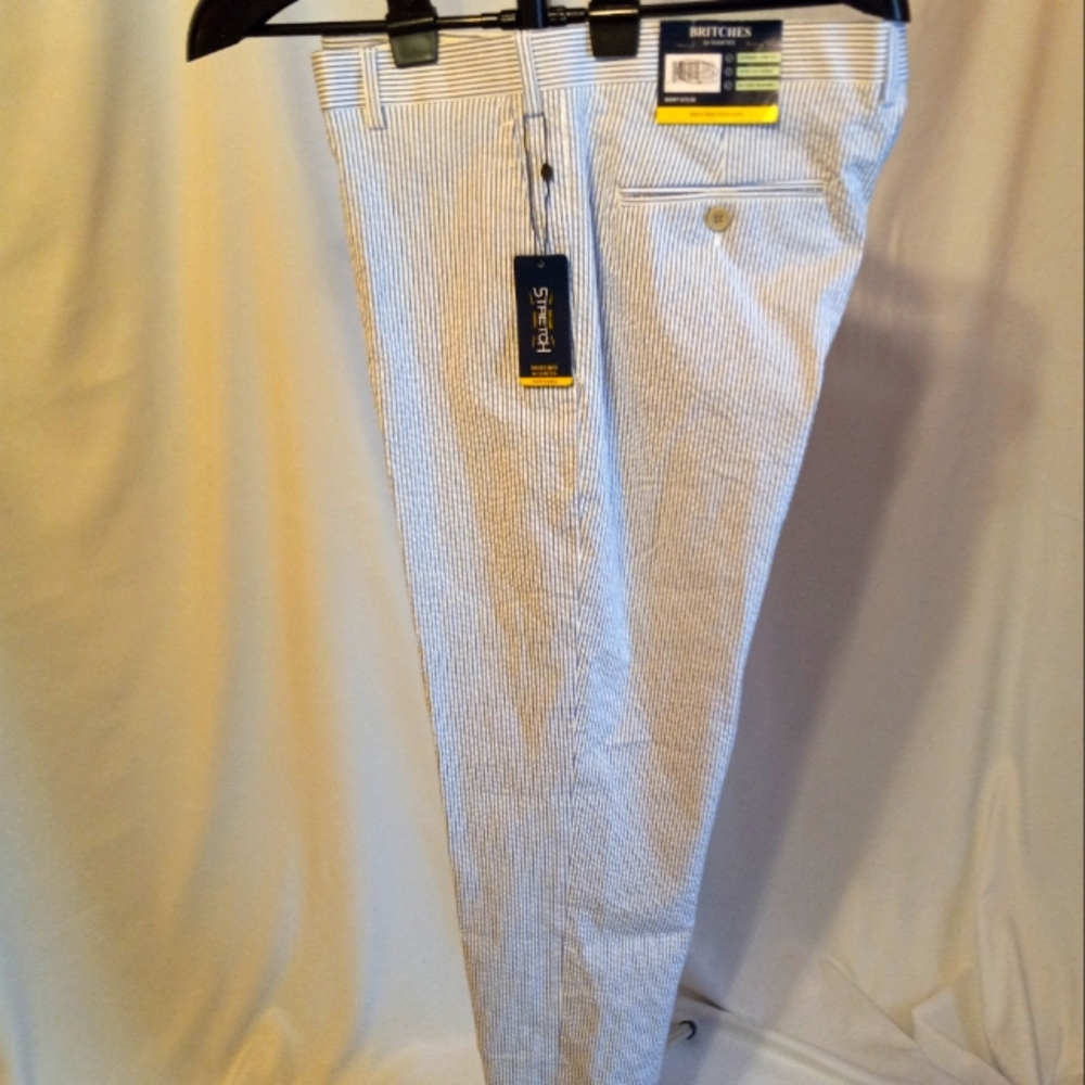 Men's Seersucker blue striped cotton pant, 36 x 30.